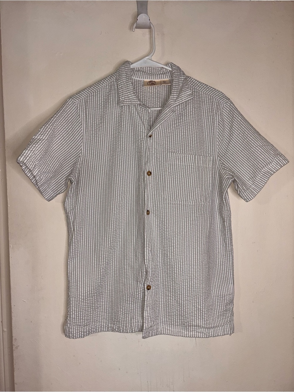 Panama Jack White and Light Gray Striped Short Sleeve Button-Down Shirt
